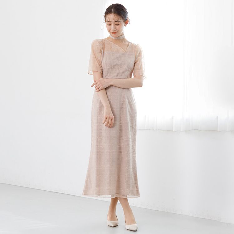 【formforma】【kaene】チェックレース×チョーカー付きドレス