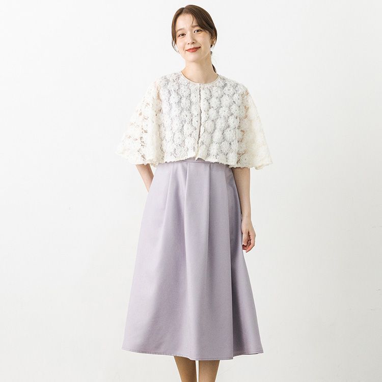 チュール刺繍ケープ付きワンピース