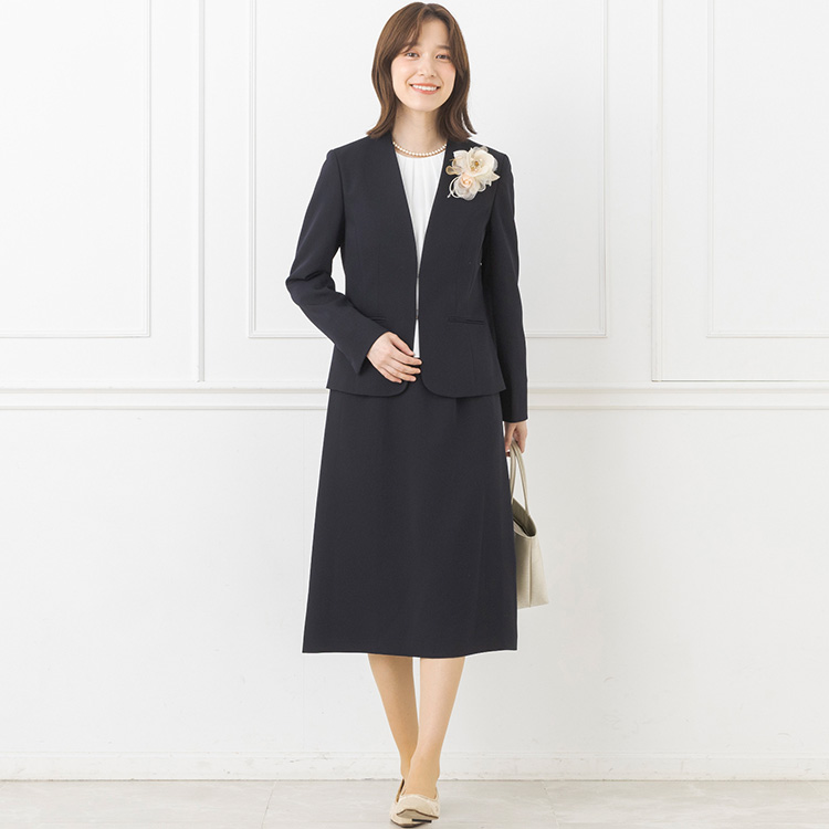 ウォッシャブルⅤネックジャケット＆2ピース風ワンピース 2点セット