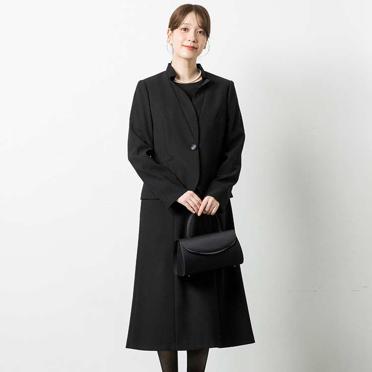 フリルカラージャケット&クルーネック前開きワンピース