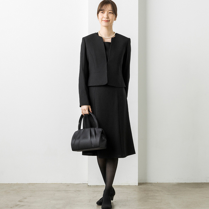 ノーカラージャケット＋ボレロ付きデザイン前開きワンピース