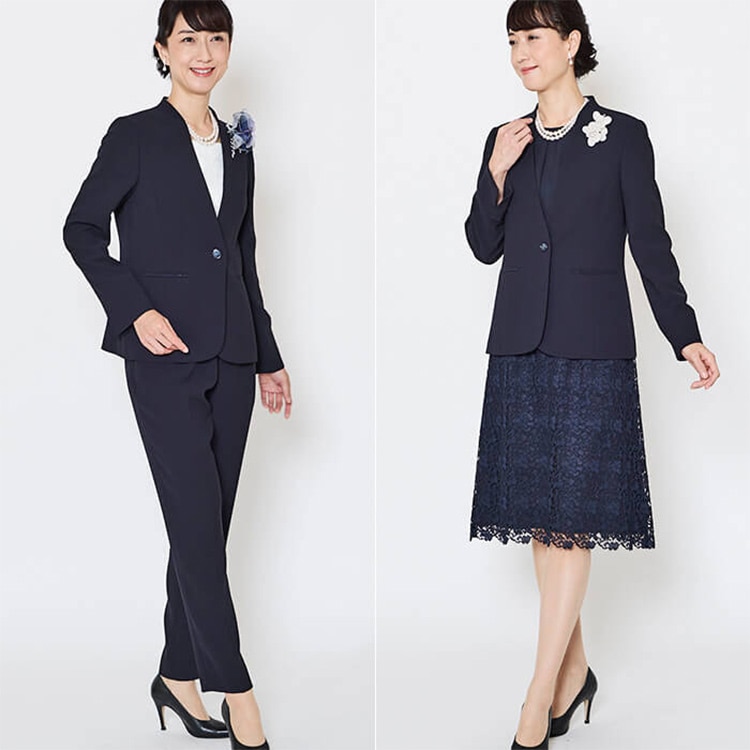パンツとワンピースで装いを変えられるスリーピーススーツ